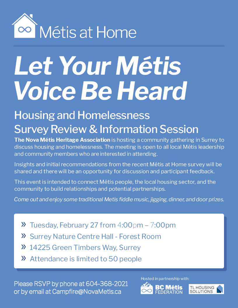 Surrey Metis at Home Community Event Poster Feb 27
